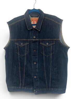 Levis Mens Sleeveless Denim Vest Jacket XL 100% Cotton Dark Wash